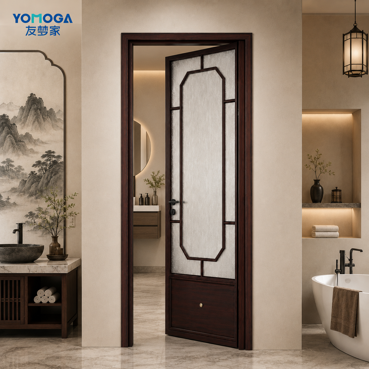 Ultra-Narrow Aluminum Privacy Glass Bathroom Door