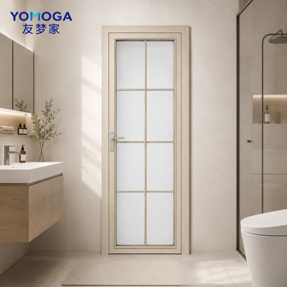 Wide-Frame Aluminum Glass Bathroom Door