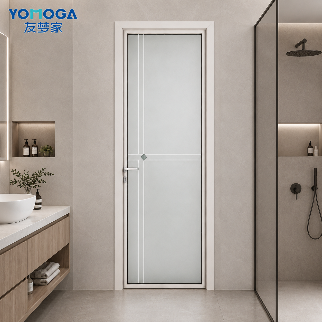 Mid-Slim Aluminum Glass Bathroom Door