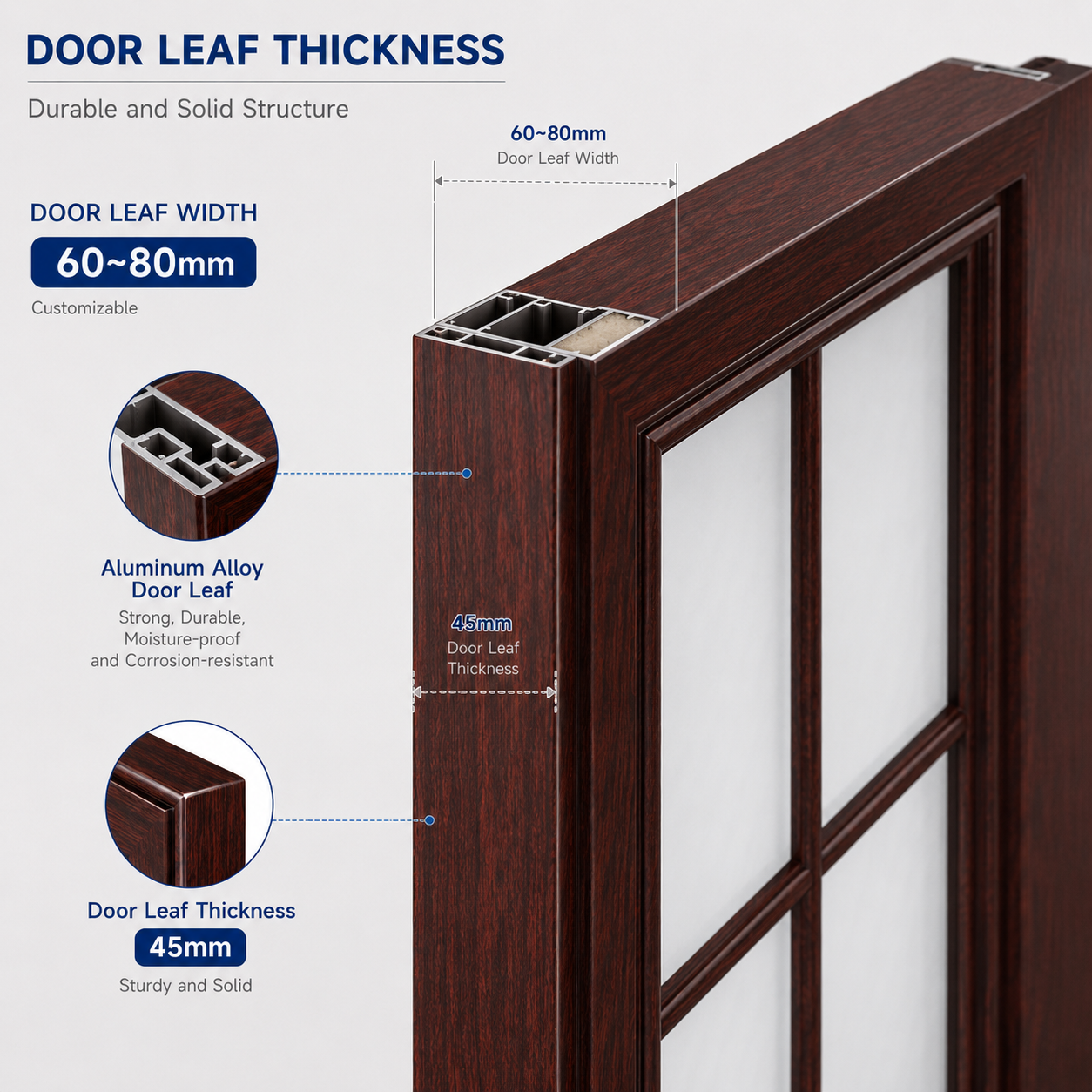 Wide-Frame Aluminum Glass Bathroom Door