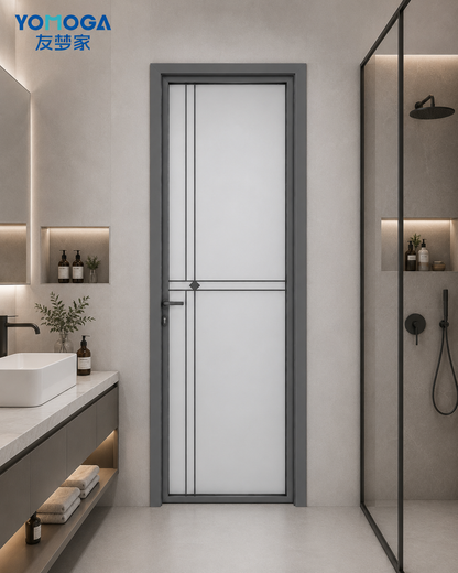 Mid-Slim Aluminum Glass Bathroom Door