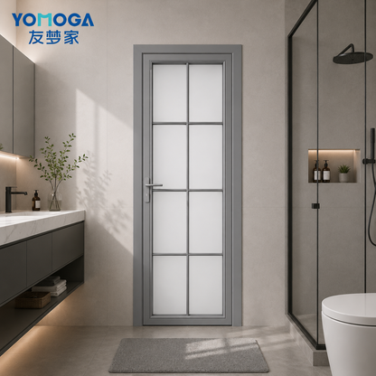 Wide-Frame Aluminum Glass Bathroom Door