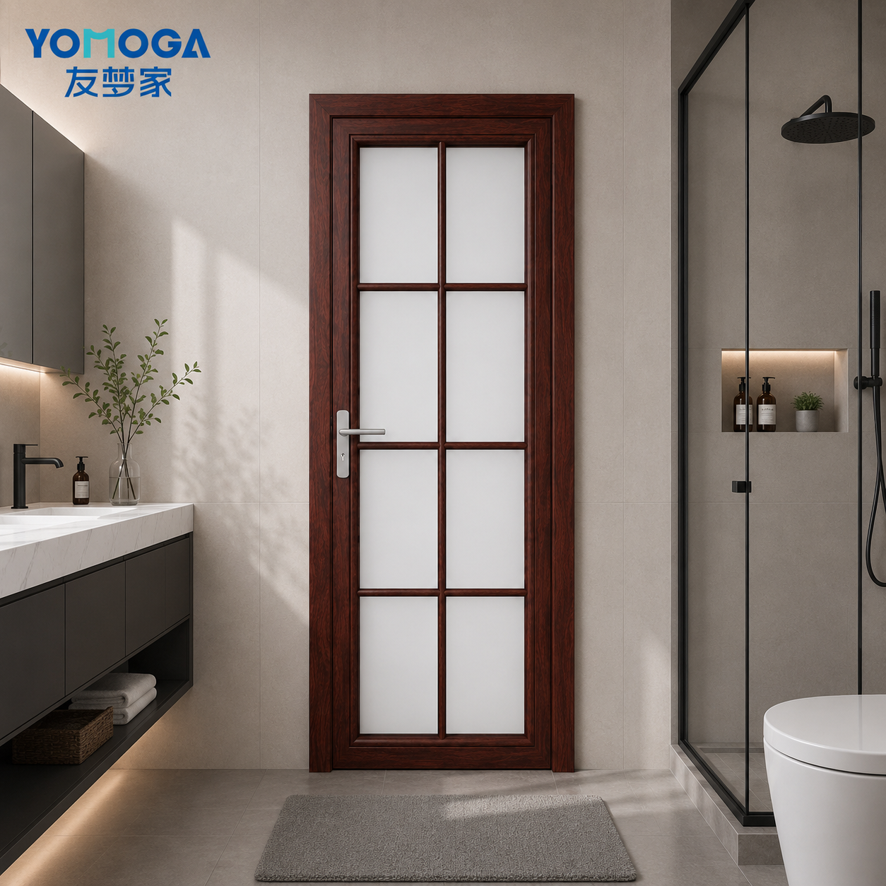 Wide-Frame Aluminum Glass Bathroom Door