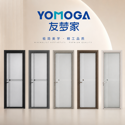 Mid-Slim Aluminum Glass Bathroom Door