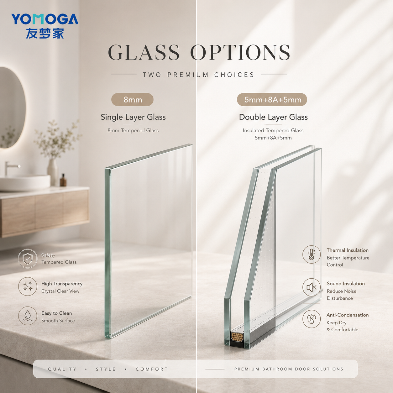 Mid-Slim Aluminum Glass Bathroom Door