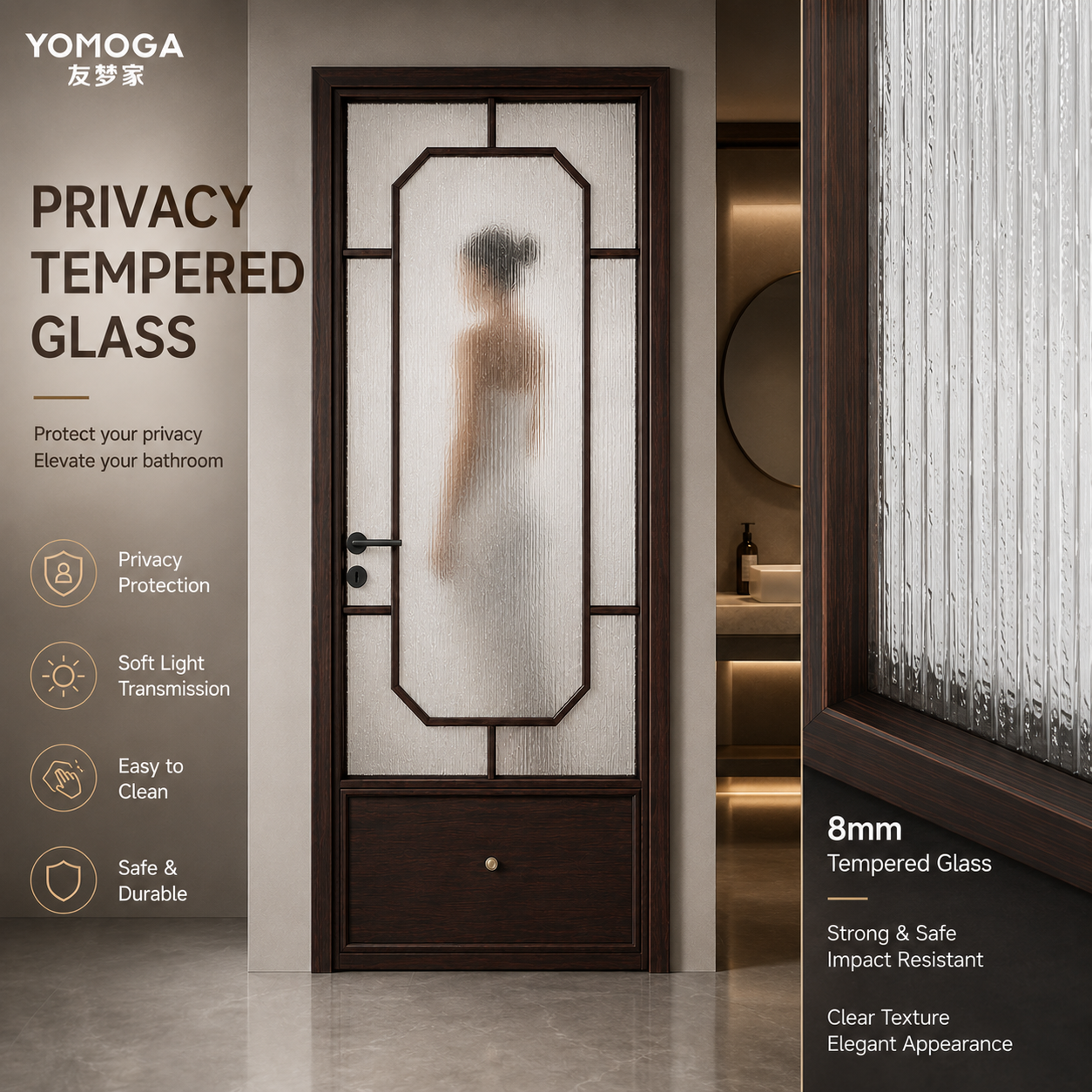 Ultra-Narrow Aluminum Privacy Glass Bathroom Door