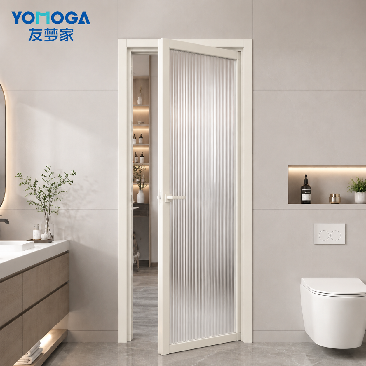 Ultimate Ultra-Slim Ribbed Glass Bathroom Door