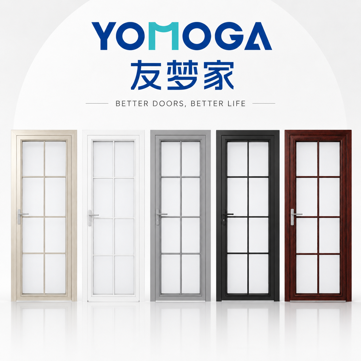 Wide-Frame Aluminum Glass Bathroom Door