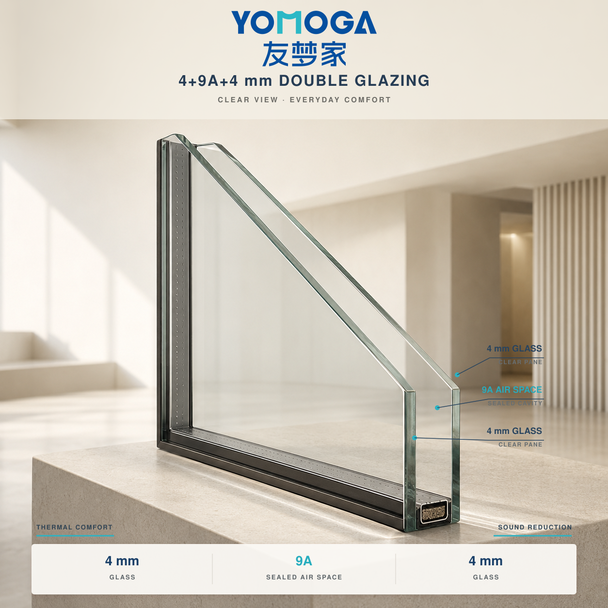 100 series sliding window double insulated glass