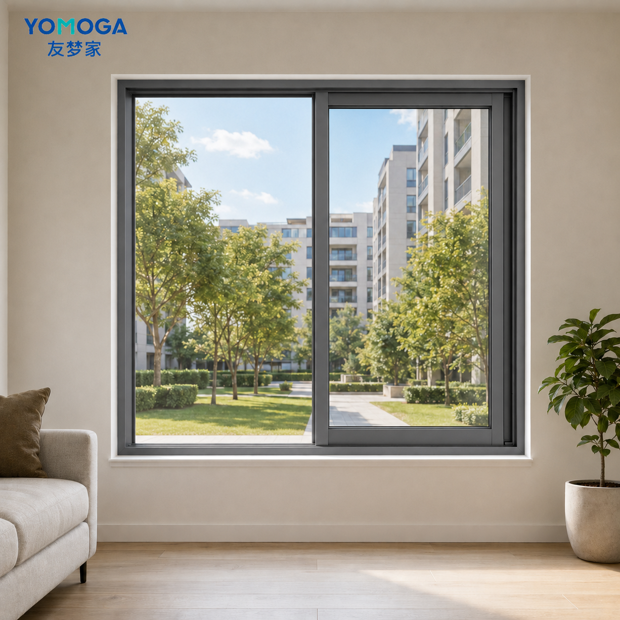 100 series double-glazed sliding window, open view