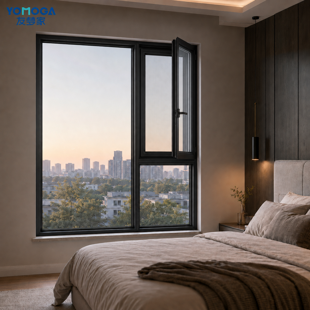 112 thermal break casement window, open interior view
