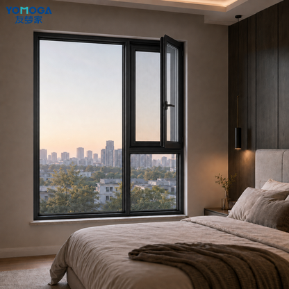 112 thermal break casement window, open interior view