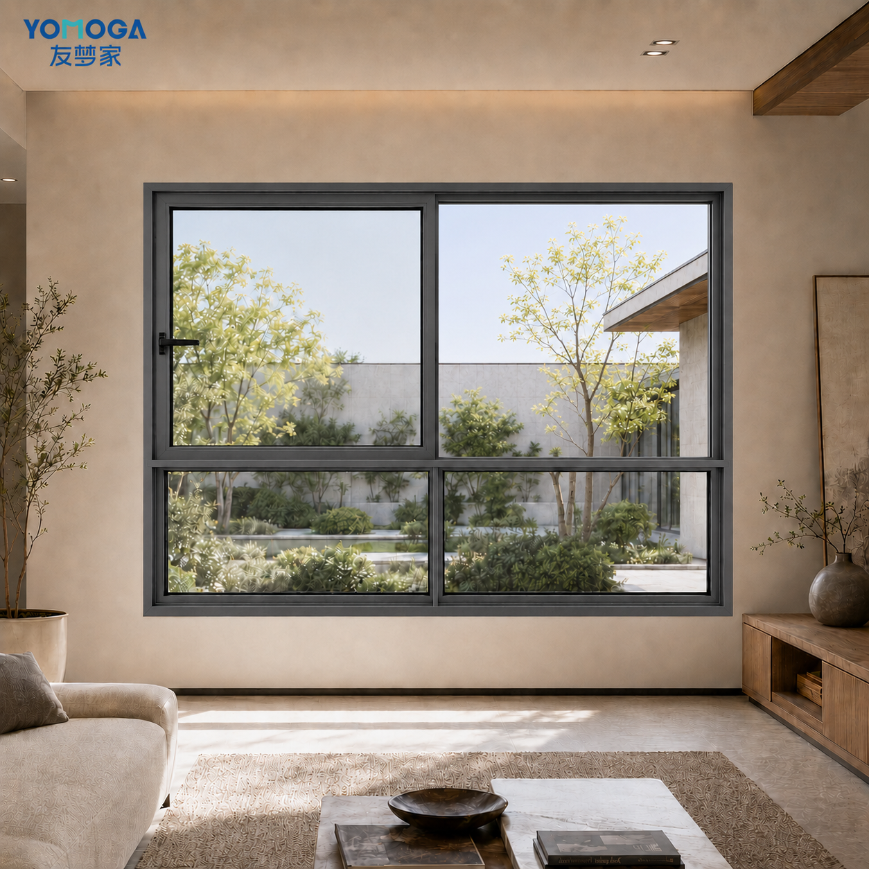 120 series side-pressure window, metallic gray open view