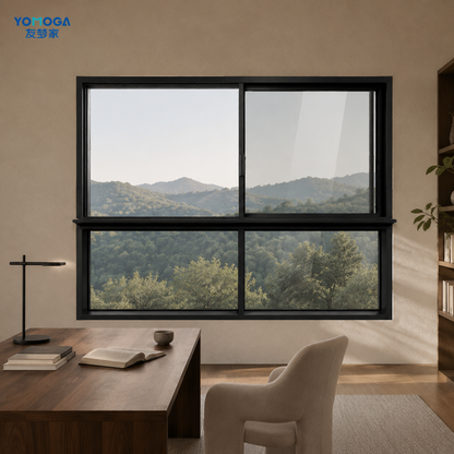 160 six-track panoramic sliding window, open in a minimalist study
