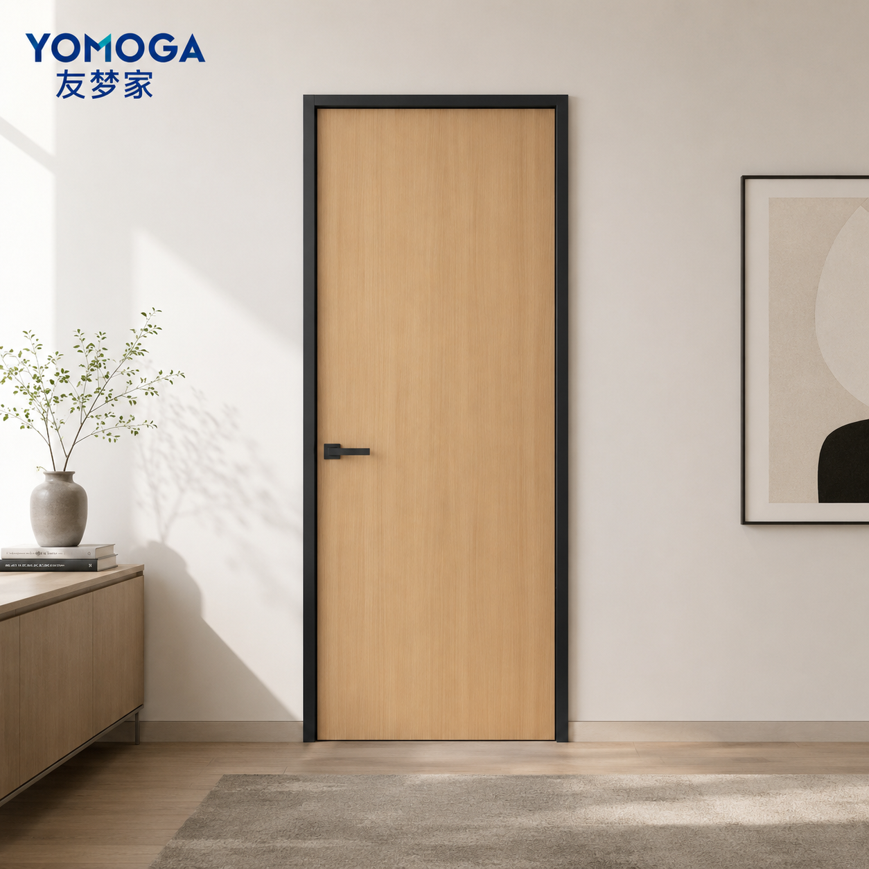 YOMOGA Aluminum Wood Interior Door installed closed