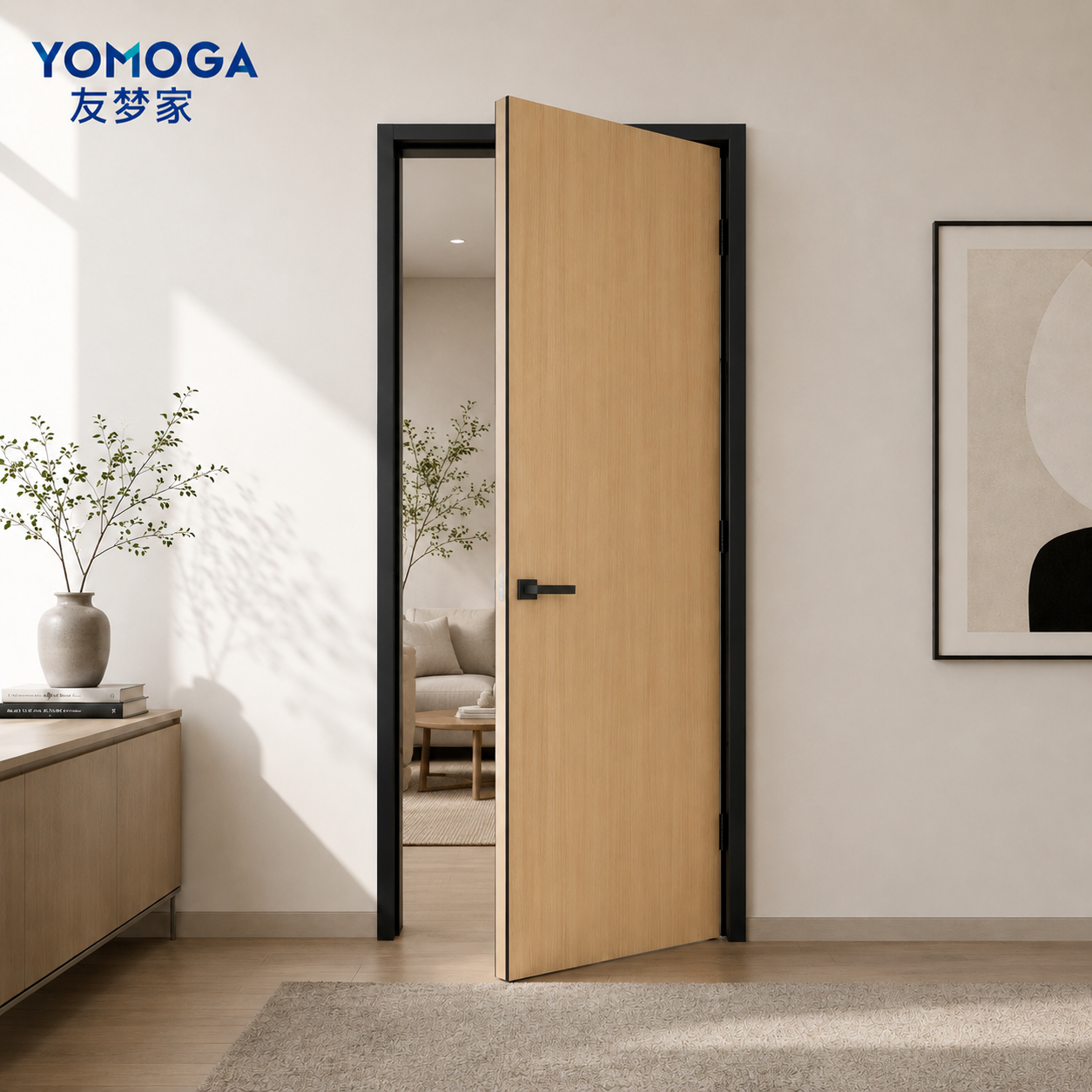 YOMOGA Aluminum Wood Interior Door installed open
