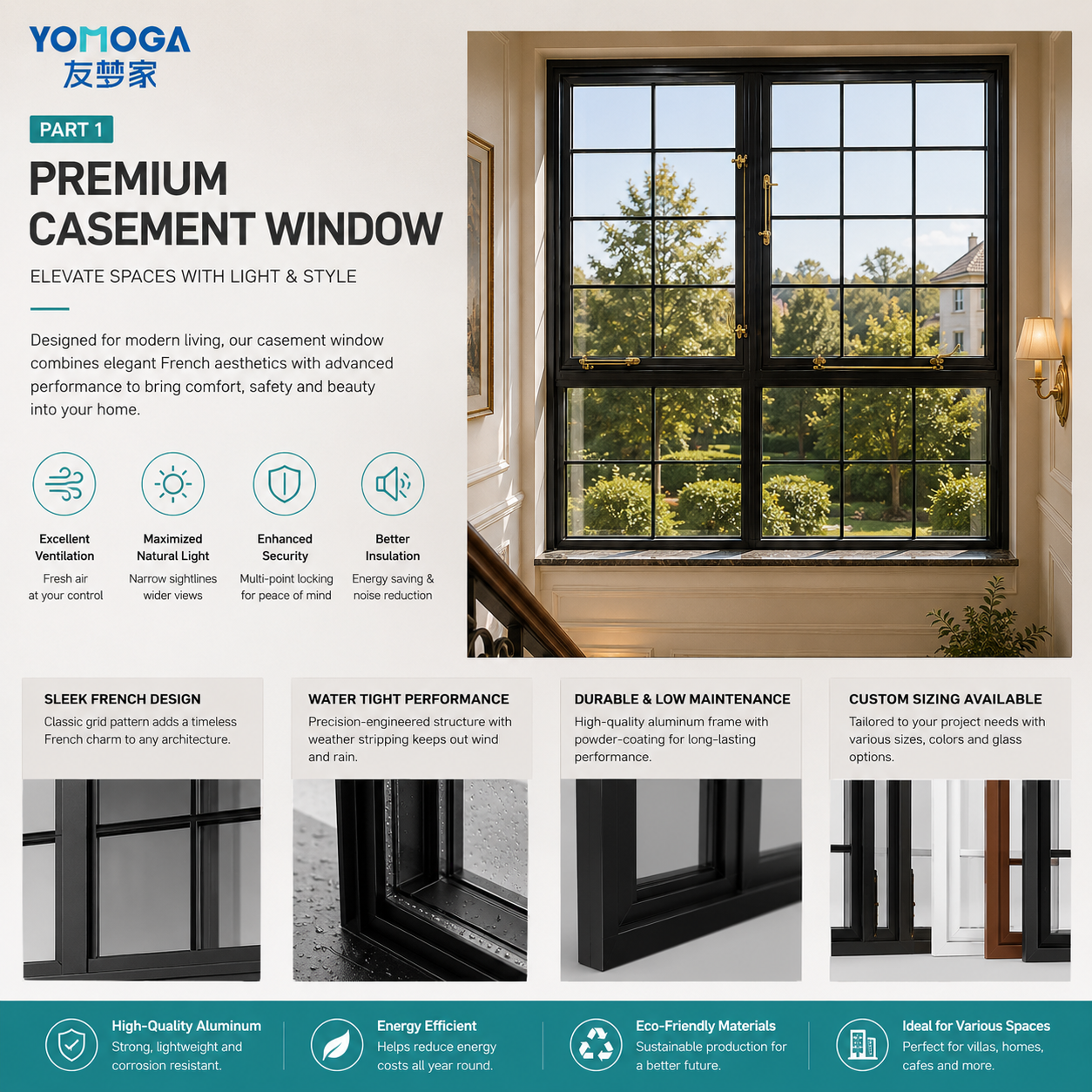 French casement top-hung window opening system