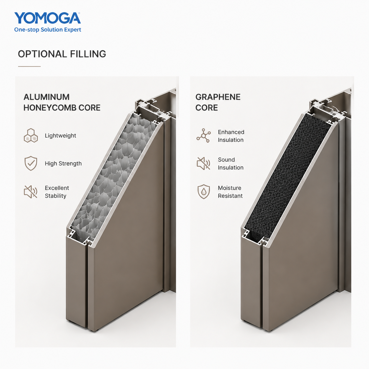 Aluminum honeycomb and graphene core options