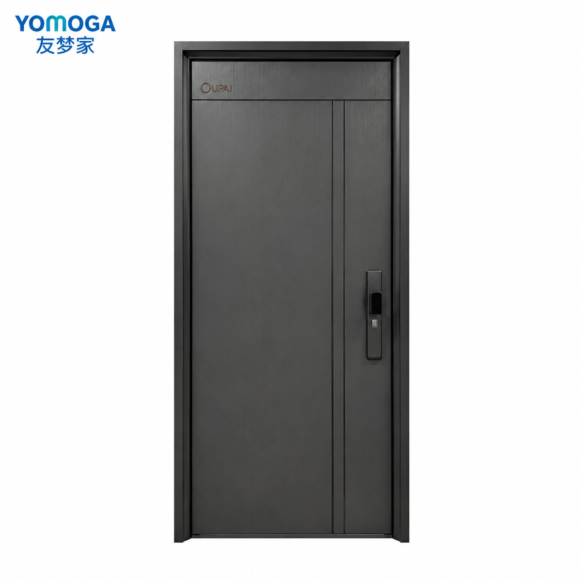 OP-001 elm wood-grain security entrance door, 1970 x 860/960 mm reference size