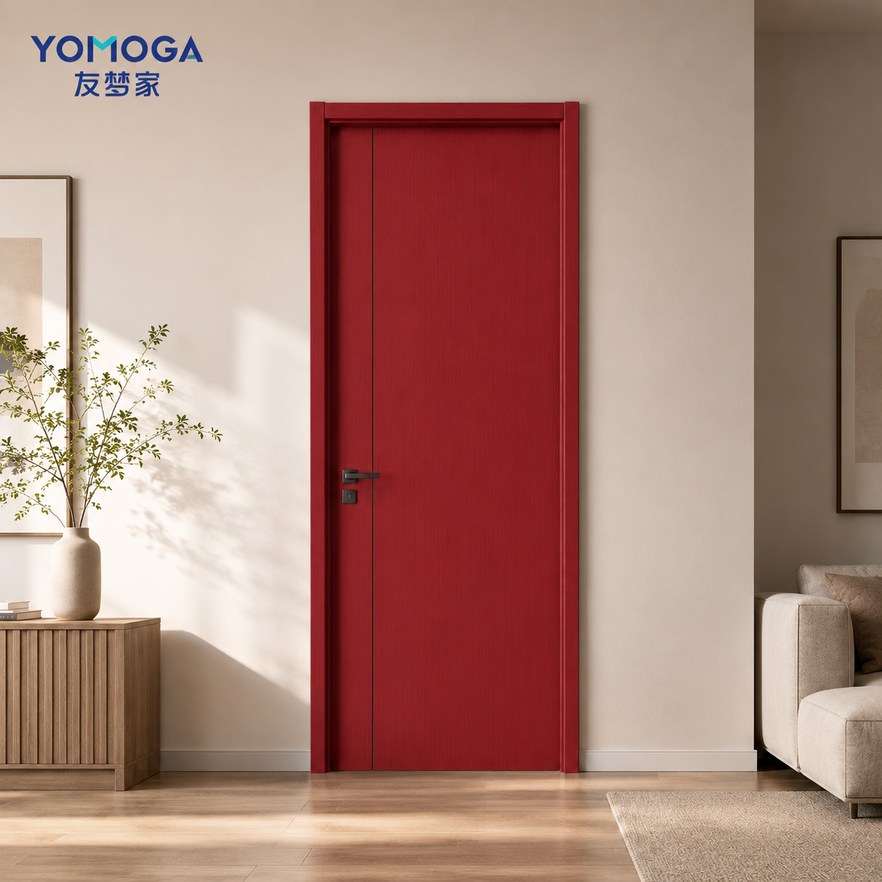 YOMOGA Solid Wood Panel Door installed closed