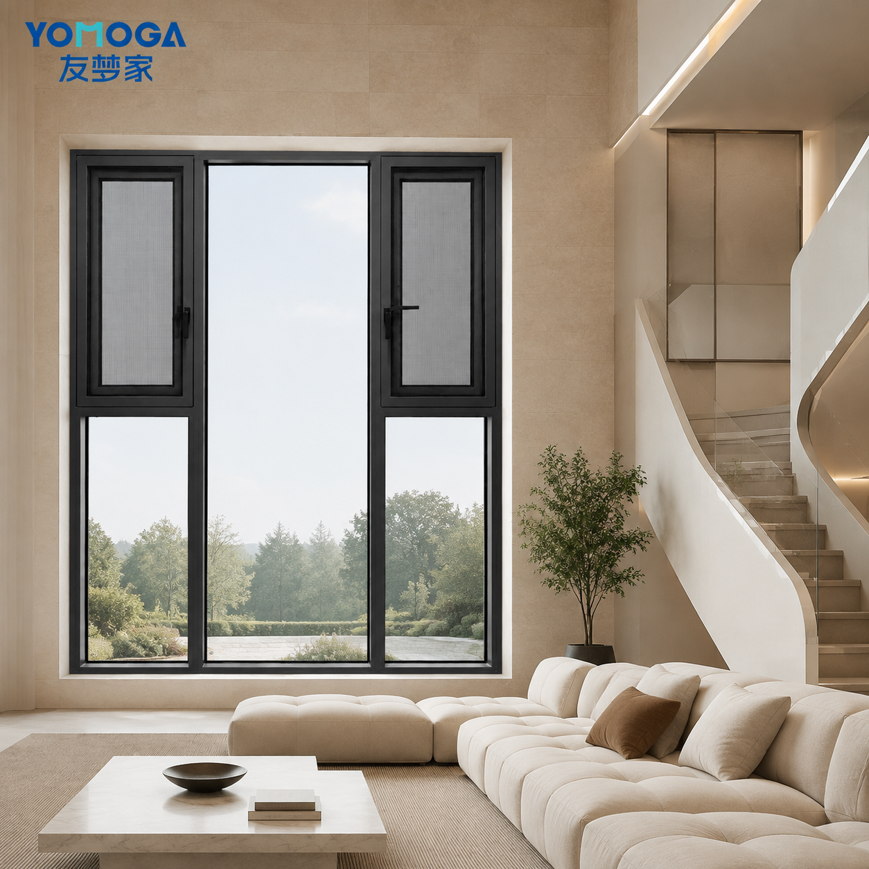 Supreme 120 casement window, closed in a duplex living room