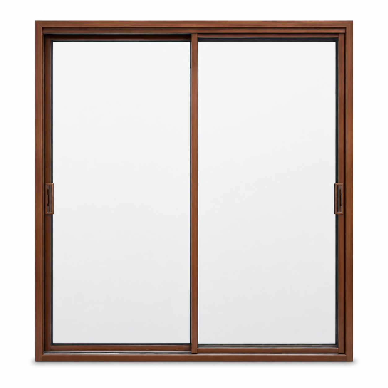 Woodgrain two-panel sliding door on white background