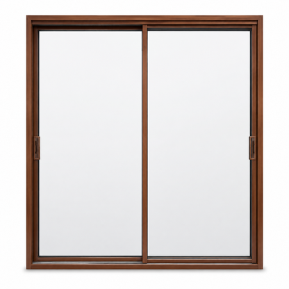 Woodgrain two-panel sliding door on white background